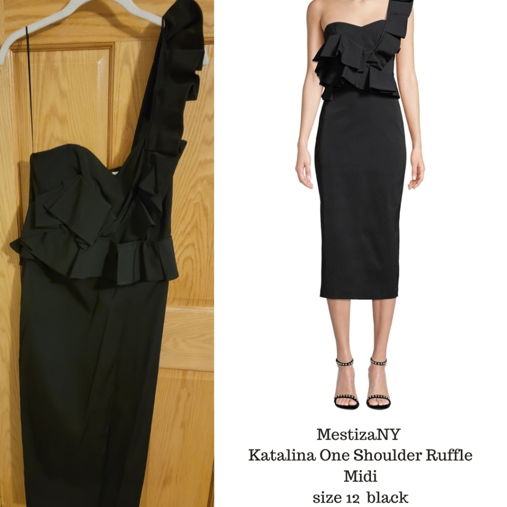 Katalina One-Shoulder Ruffle Midi Cocktail Dress